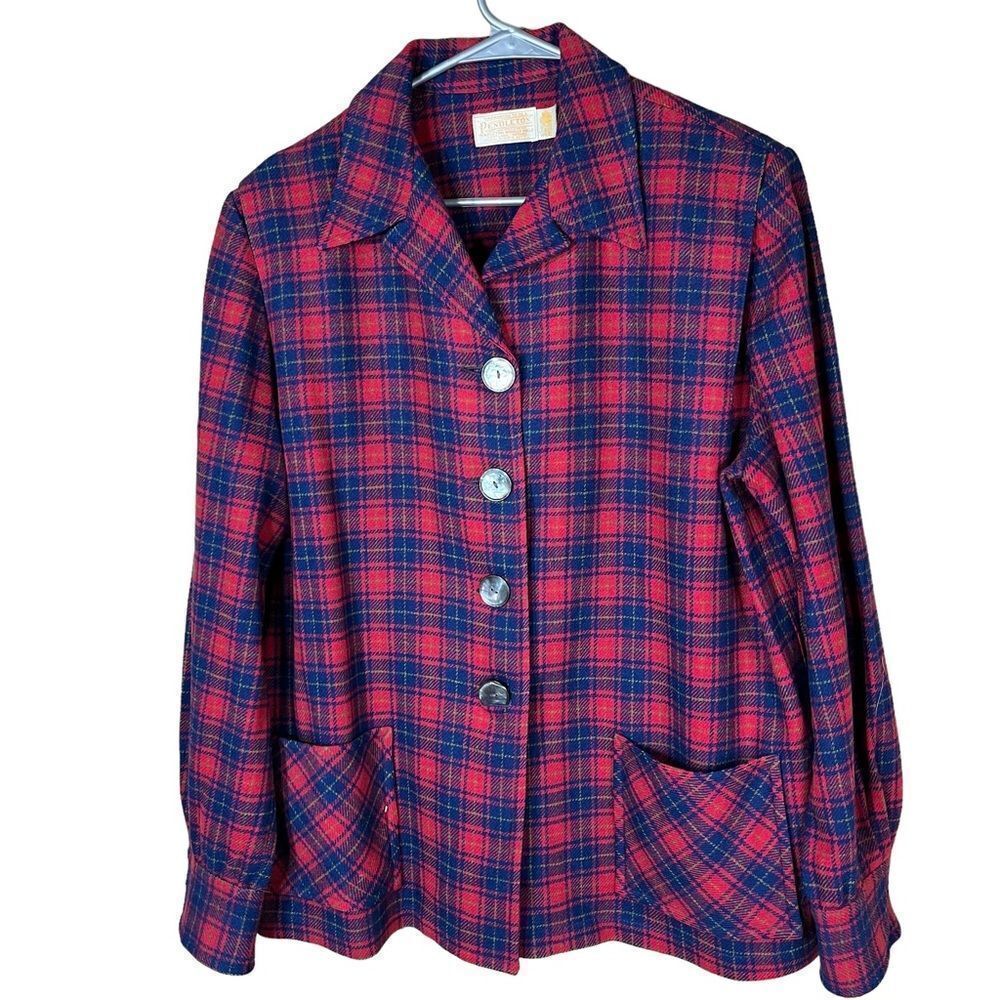 ‎Vintage Pendleton 100% Pure Virgin Wool Red Plaid Coat